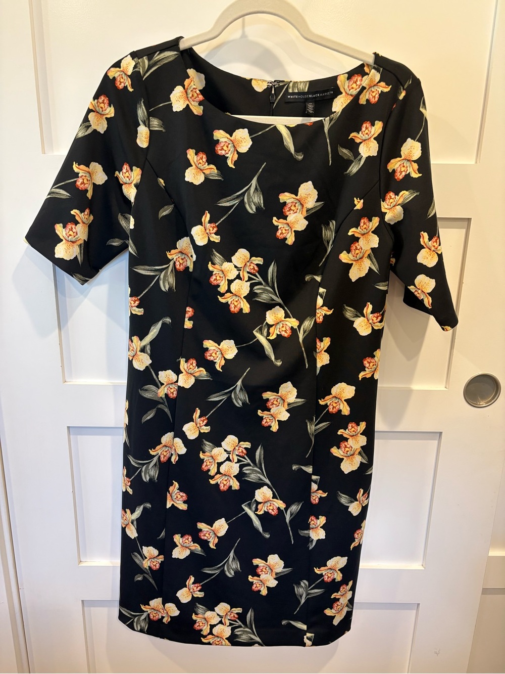 White House Black Market Black Dress with Yellow Floral Print